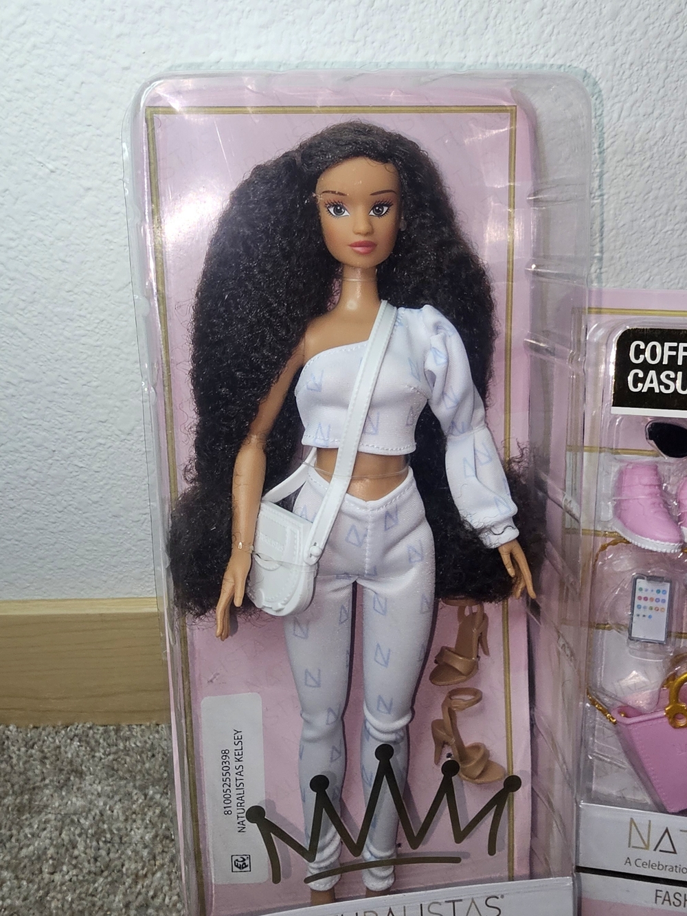 Curly-Haired Fashion Doll in White Two-Piece Set